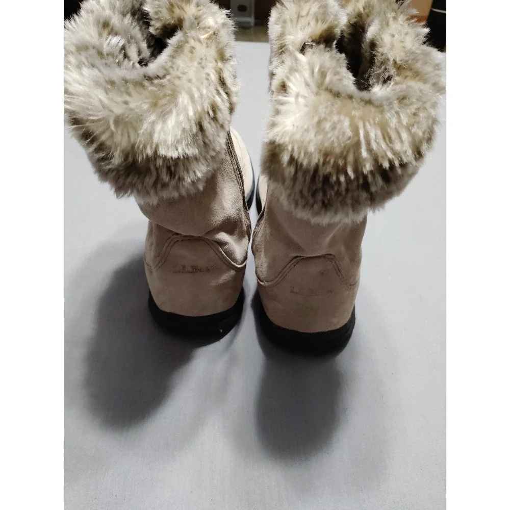 L. L. Bean Women 10 Faux Fur Lined Winter‎ Boots Beige Suede Western Old Money